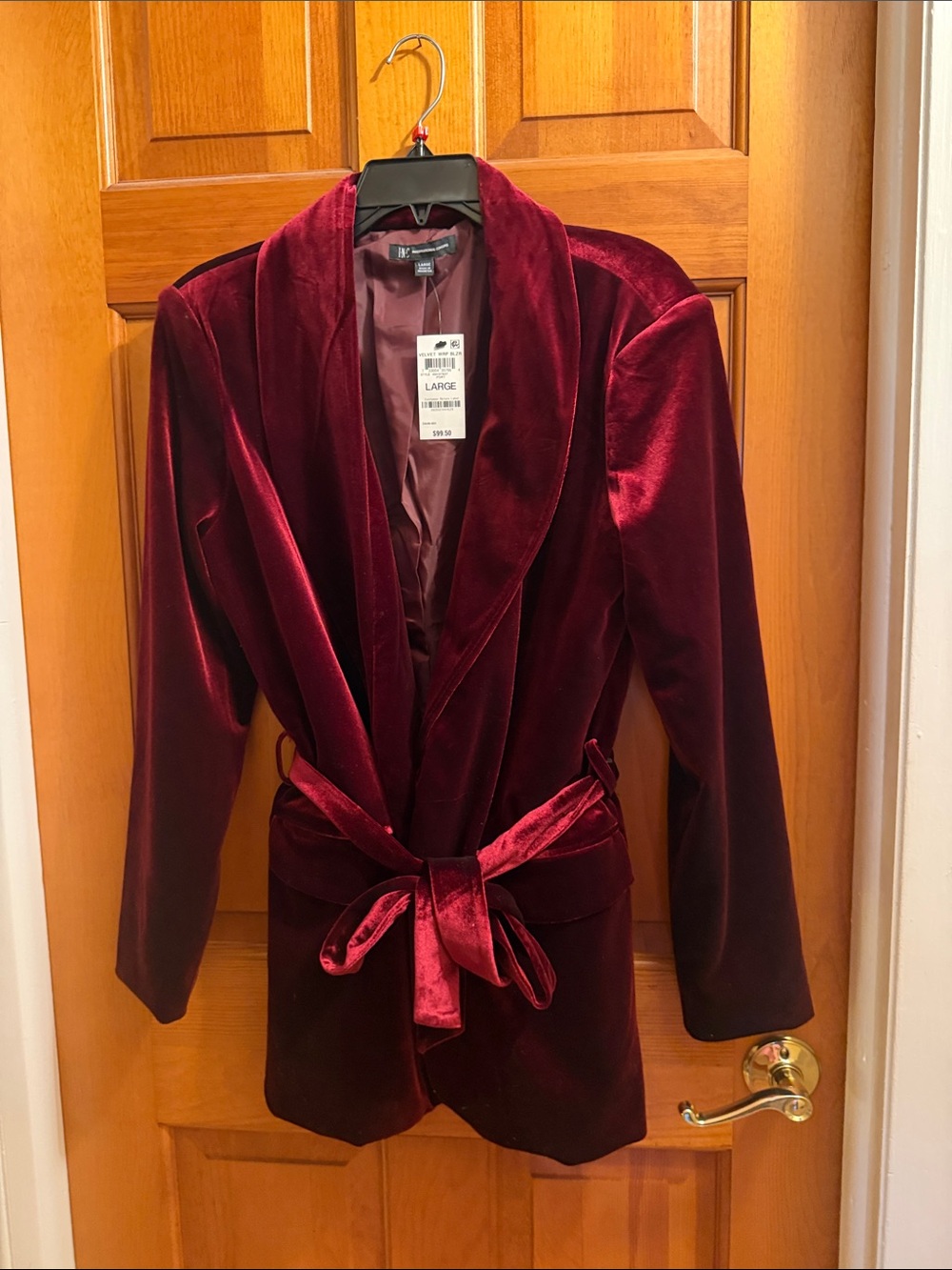 INC International Concepts Burgundy Velvet Belted Blazer